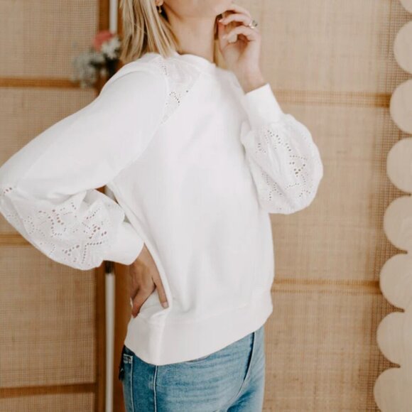 PAIGE Cotton Eyelet Sweatshirt | Size Medium - Picture 1 of 12